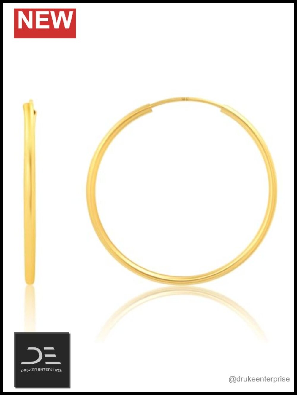 10K 14K Gold 1.5mm Tube Flex Continuous Hoop Earrings for Women